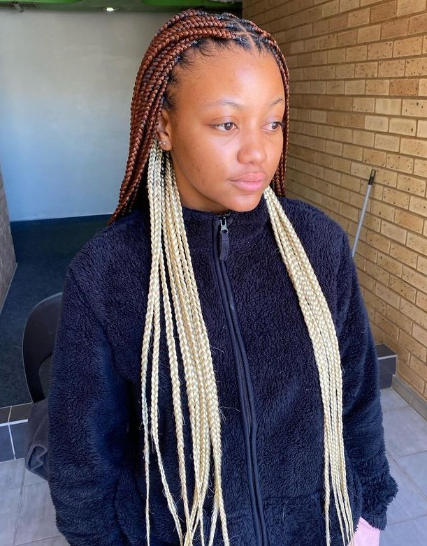 blonde and brown peekaboo braids