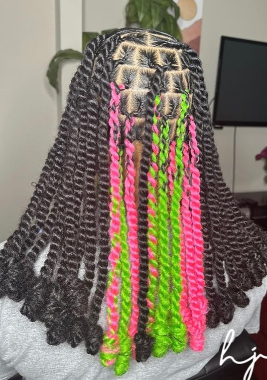 multicolored peekaboo braids