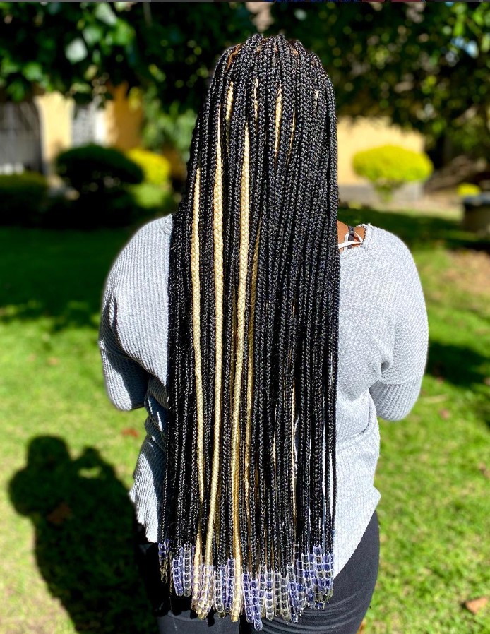 Blonde peekaboo braids with beads