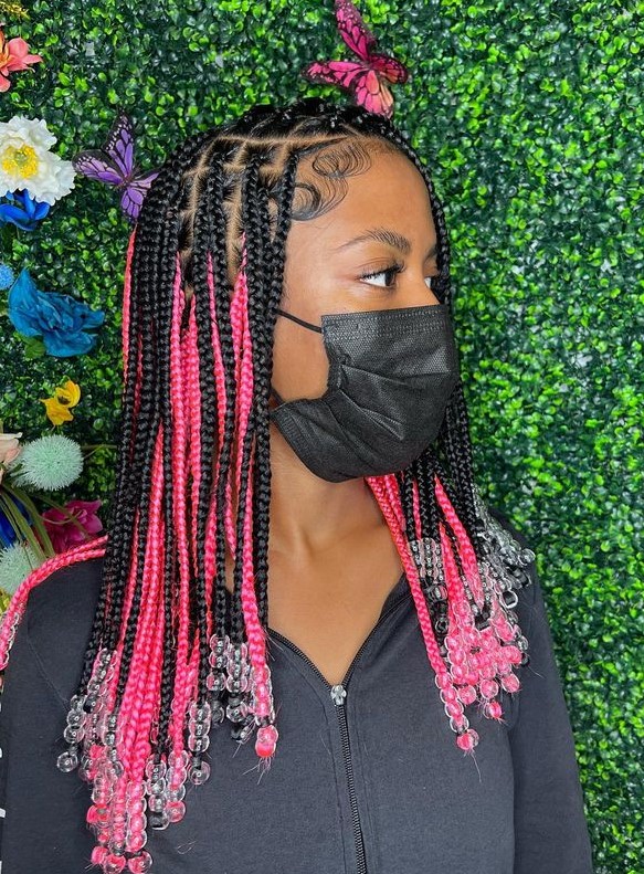 pink peekaboo braids with beads