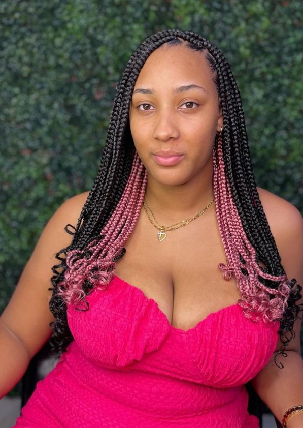 Pink Peekaboo braids with curly ends