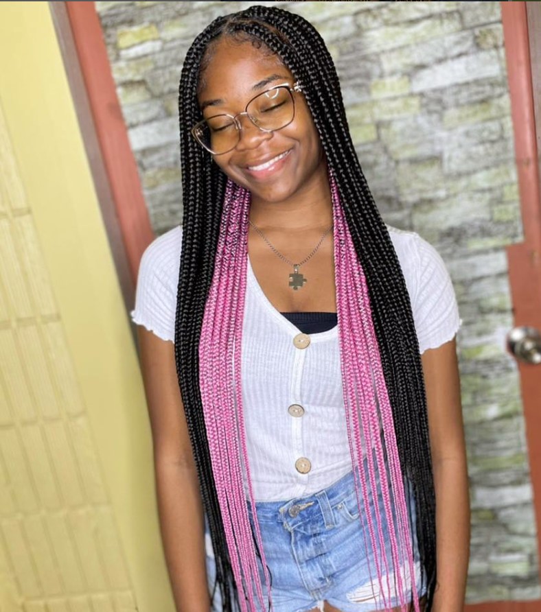 Pastel pink peekaboo braids