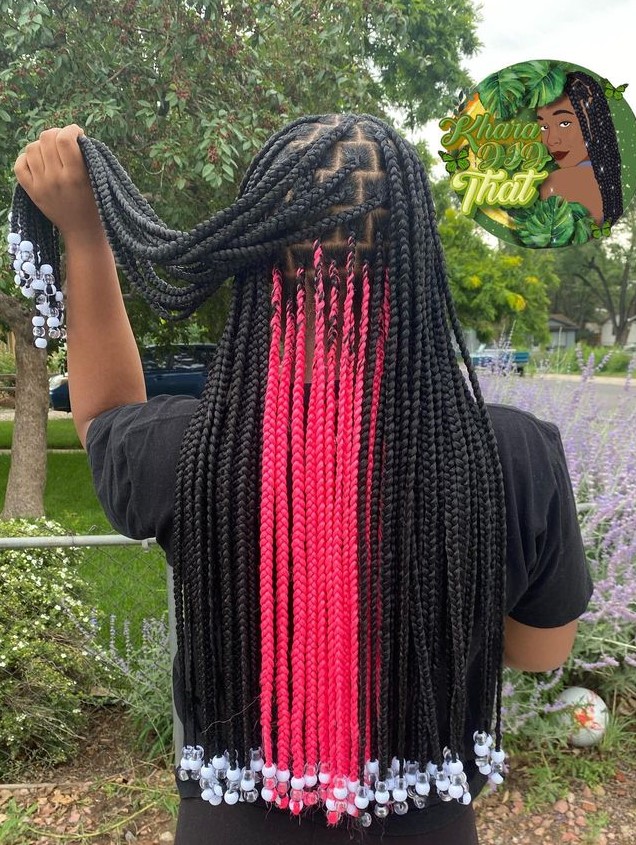 Pink peekaboo braids with beads