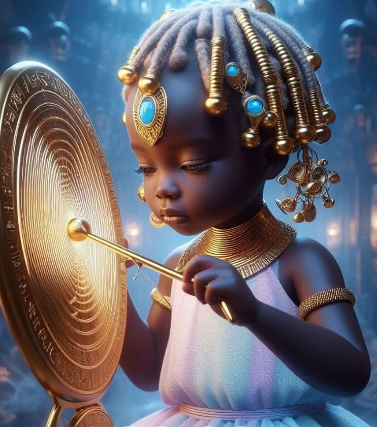 A baby with an Afrofuturism hairstyle