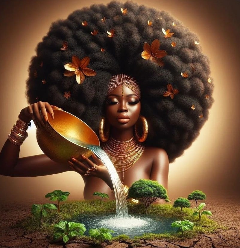 A lady with an Afrofuturism afro hairstyle