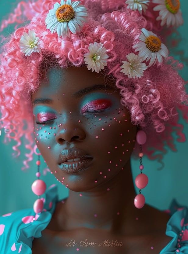 A lady with an Afrofuturism afro hairstyle