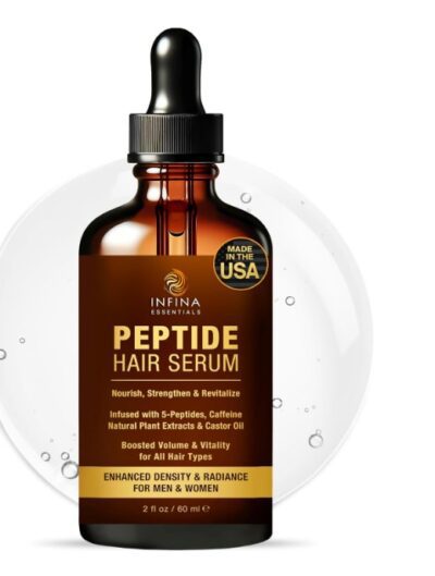 A bottle of peptide hair growth serum